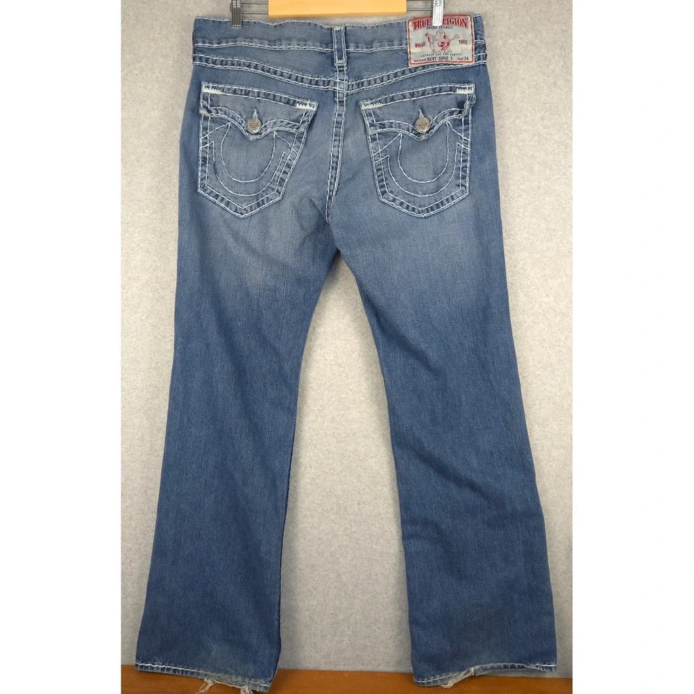 True Religion Ricky Super T Jeans Distressed‎ USA Made Size 38 (Fits 37x33) READ